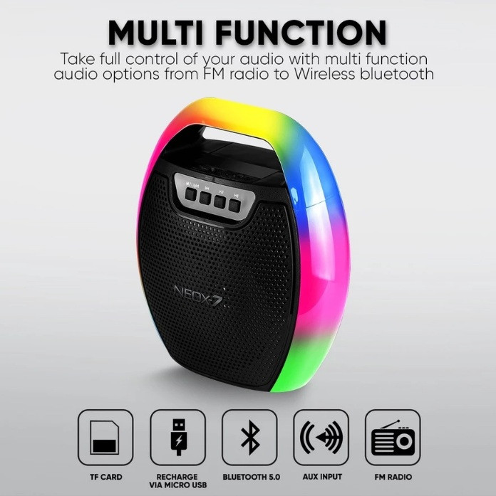 SonicGear Neox 7 RGB Lightning Effect Bluetooth Rechargeable Portable Speaker with Mic Input
